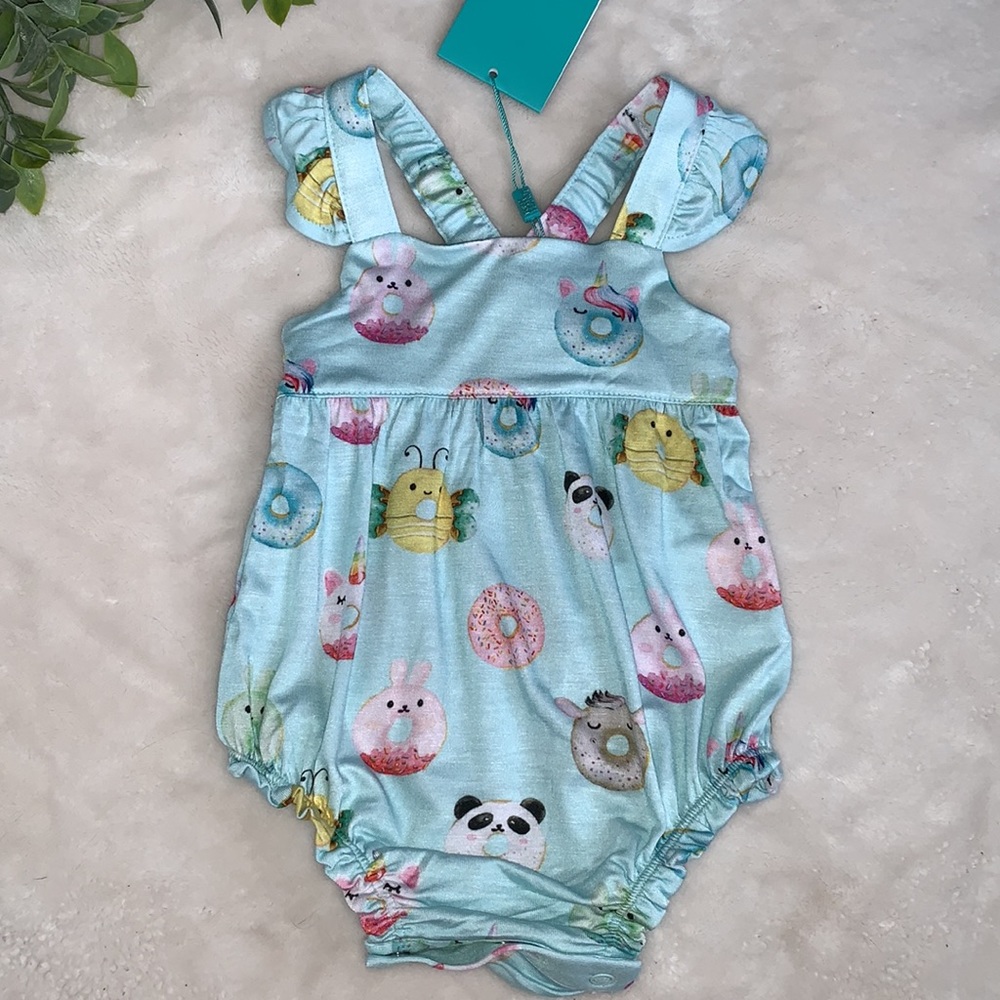NWT Posh Peanut Donuts Ruffle Bubble Romper 3-6M